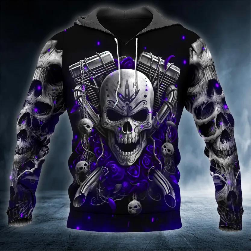 Violet Ghost Rider Skull 3D All Over Print Hoodie