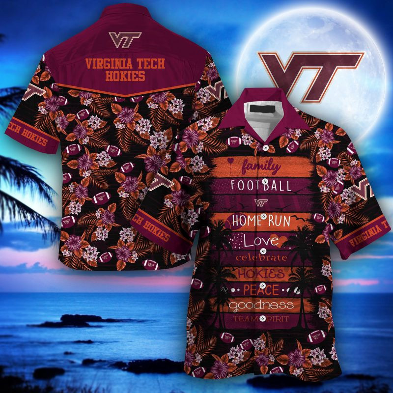 Virginia Tech Hokies Ncaa Hawaiian Shirt Tropical Aloha Button Up