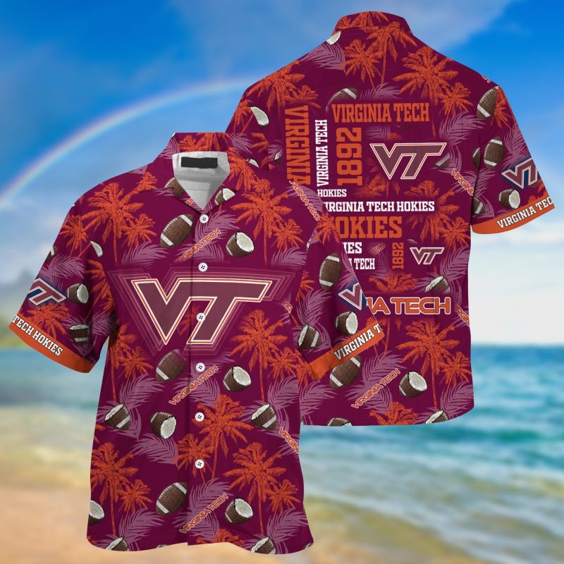 Virginia Tech Hokies Ncaa Hawaiian Shirt Tropical Aloha Button Up