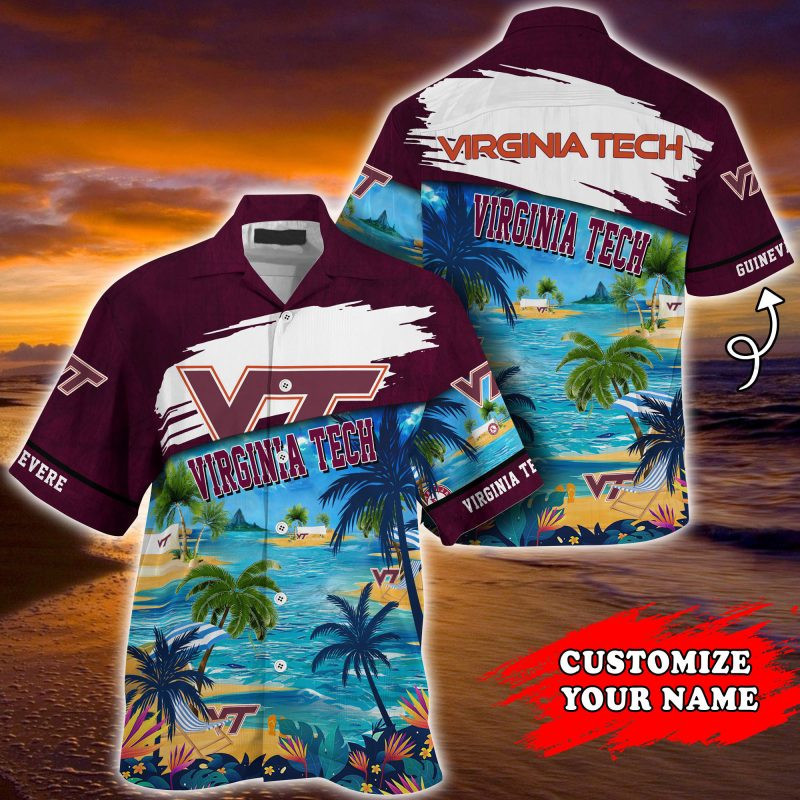 Virginia Tech Hokies Ncaa Personalized Summer Hawaiian Shirt Tropical Aloha Button Up