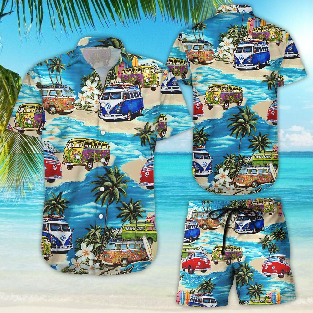 Volkswagen Bus Hawaiian Shirt Tropical Aloha Button Up