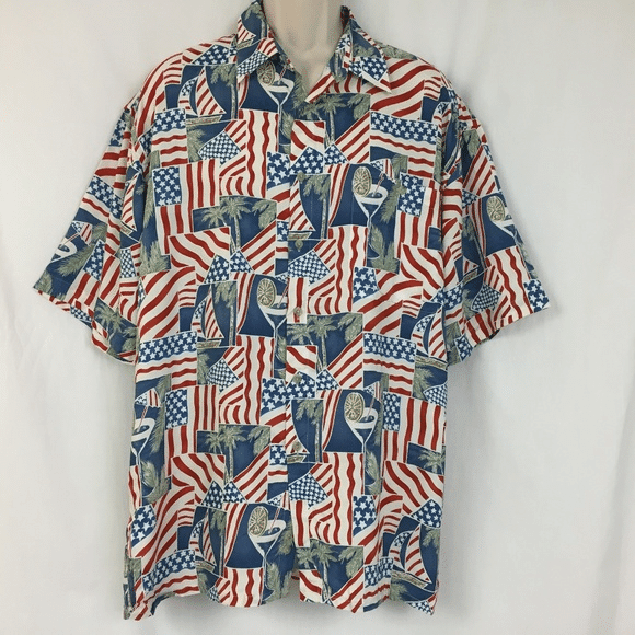 Vtg Campia Moda American Flag Hawaiian Shirt Tropical Aloha Button Up