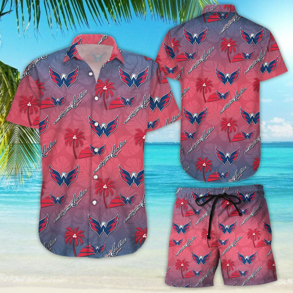 Washington Capitals All Over Print Hawaiian Shirt Tropical Aloha Button Up