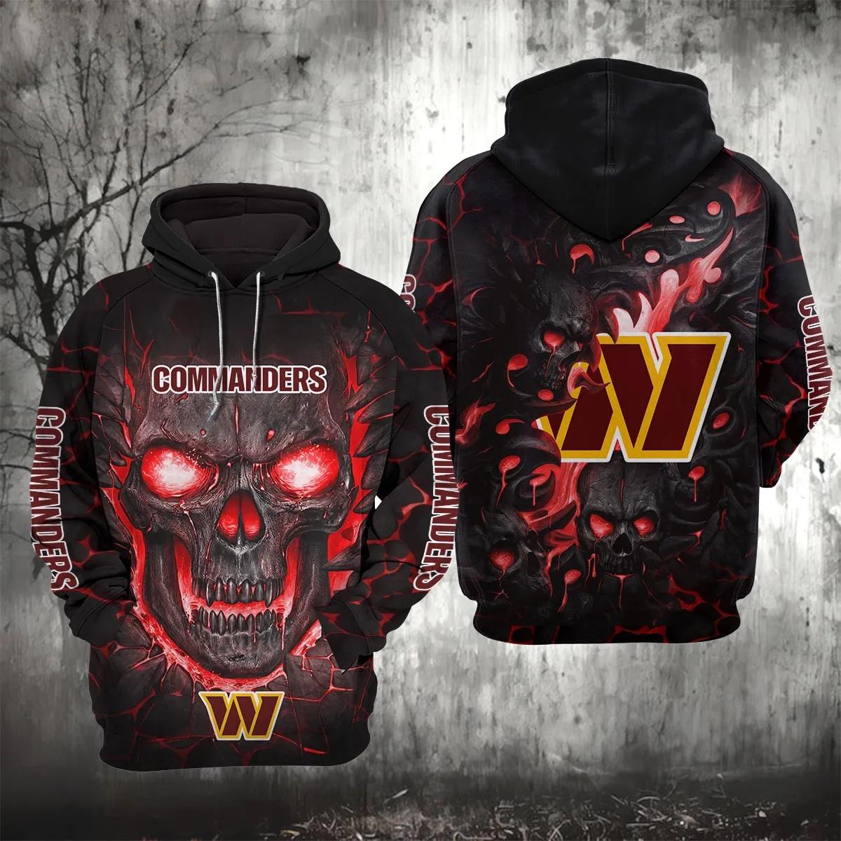 Washington Commanders Lava Skull NFL 3D All Over Print Hoodie