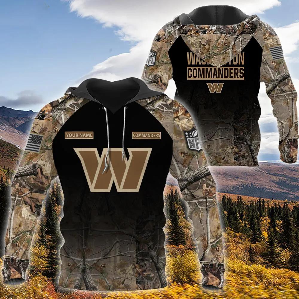 Washington Commanders Personalized Hunting Camo NFL 3D All Over Print Hoodie