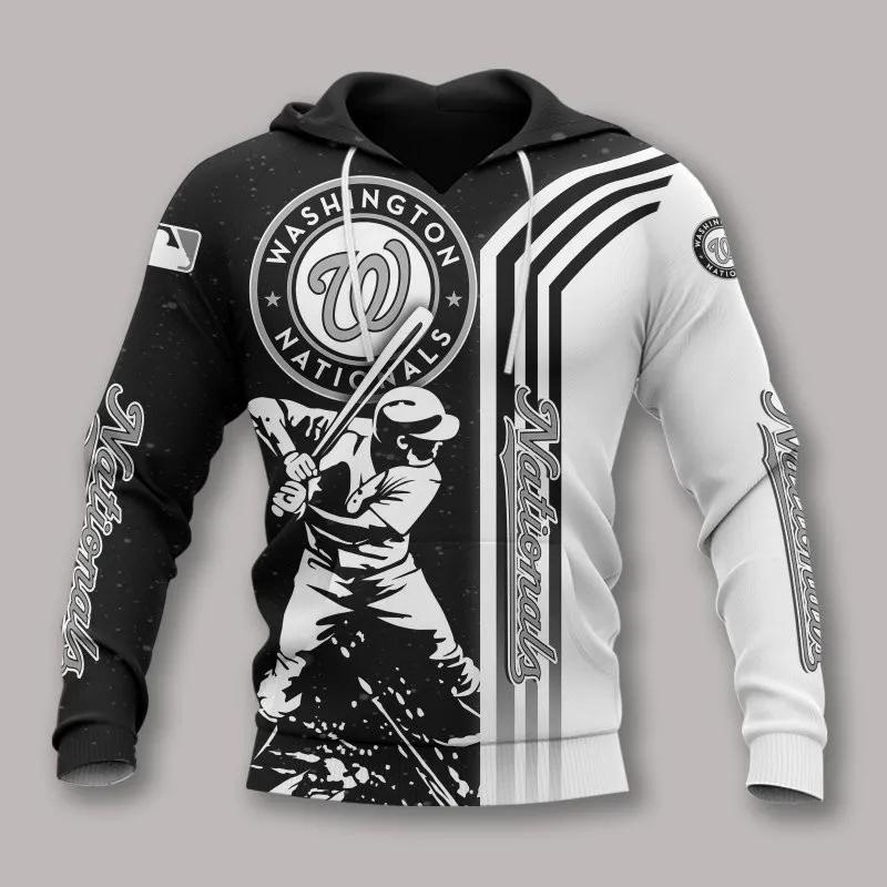 Washington Nationals Black And White MLB All Over Print Hoodie