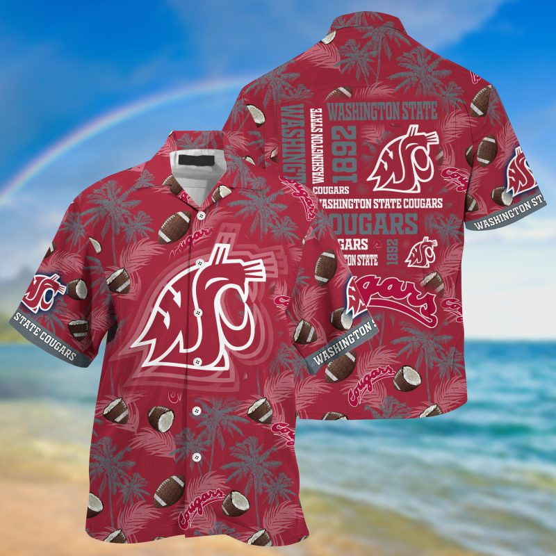 Washington State Cougars Ncaa Hawaiian Shirt Tropical Aloha Button Up