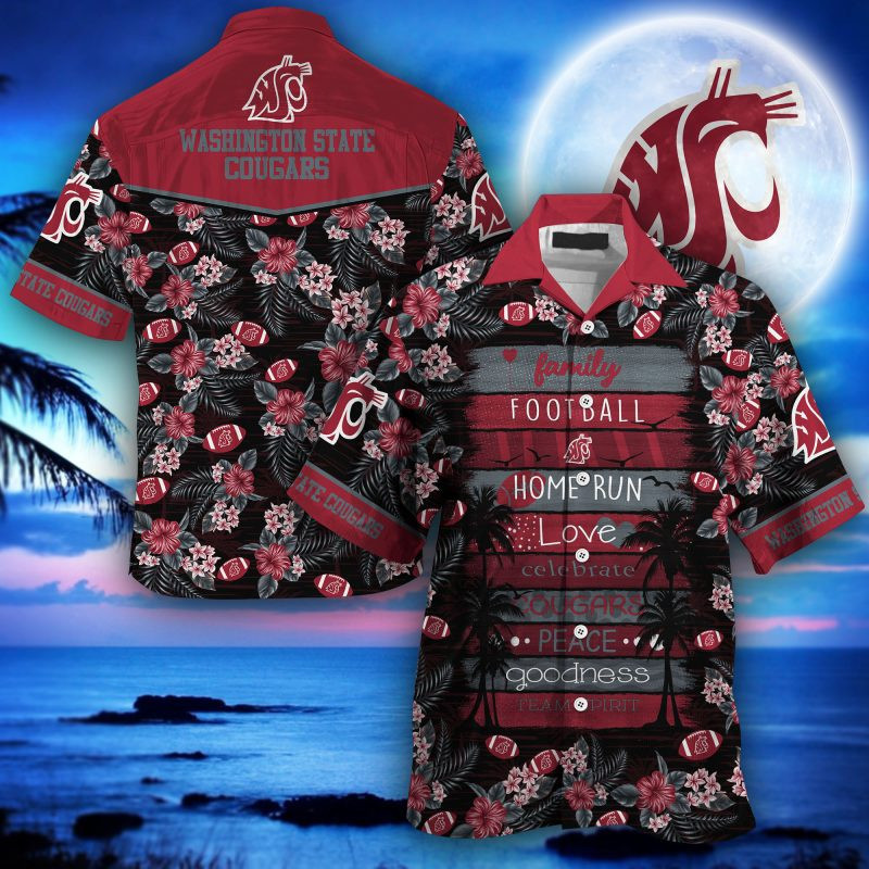 Washington State Cougars Ncaa Hawaiian Shirt Tropical Aloha Button Up
