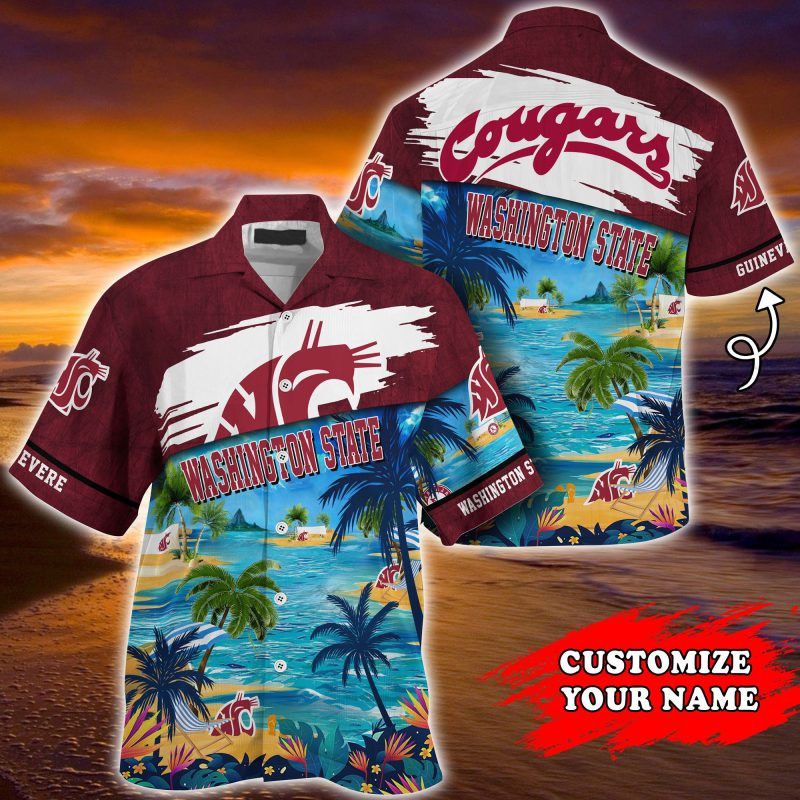 Washington State Cougars Ncaa Personalized Summer Hawaiian Shirt Tropical Aloha Button Up