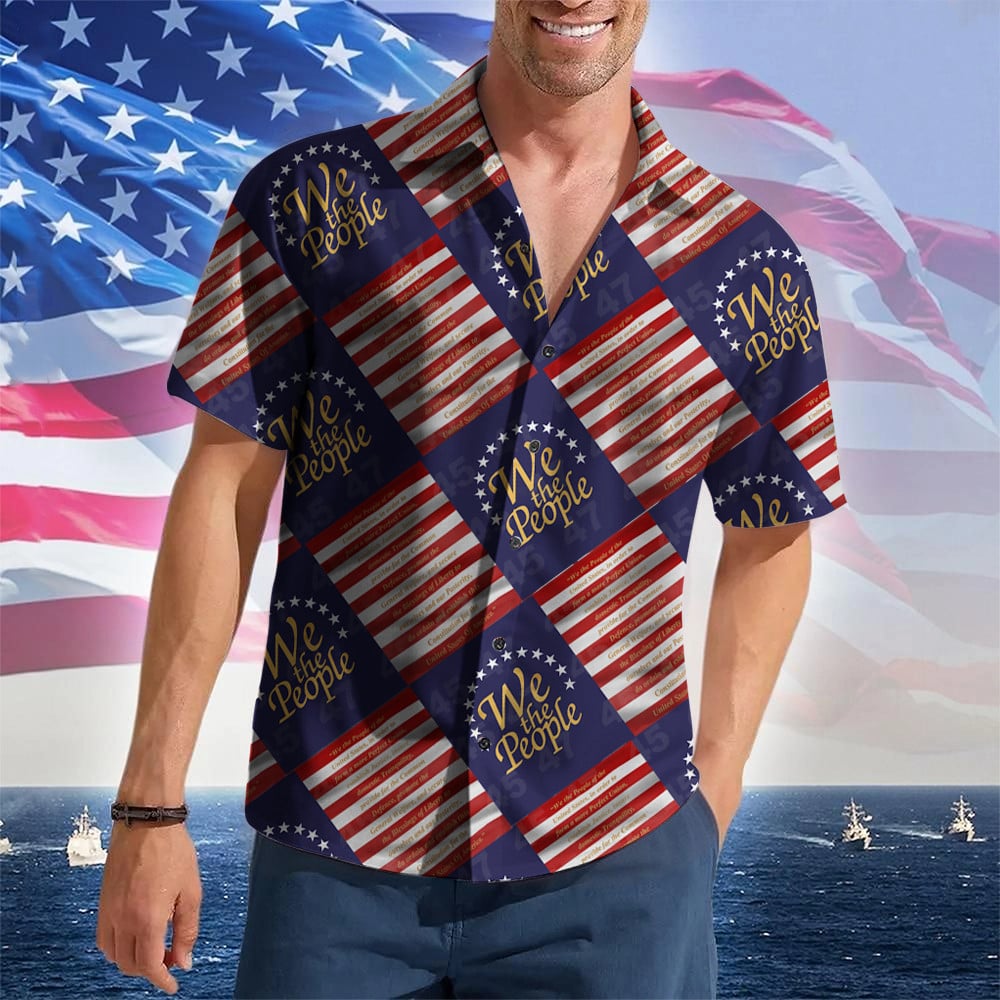 We The People Hawaiian Shirt Patriotic Button Up Shirt Gifts For Gun Lovers