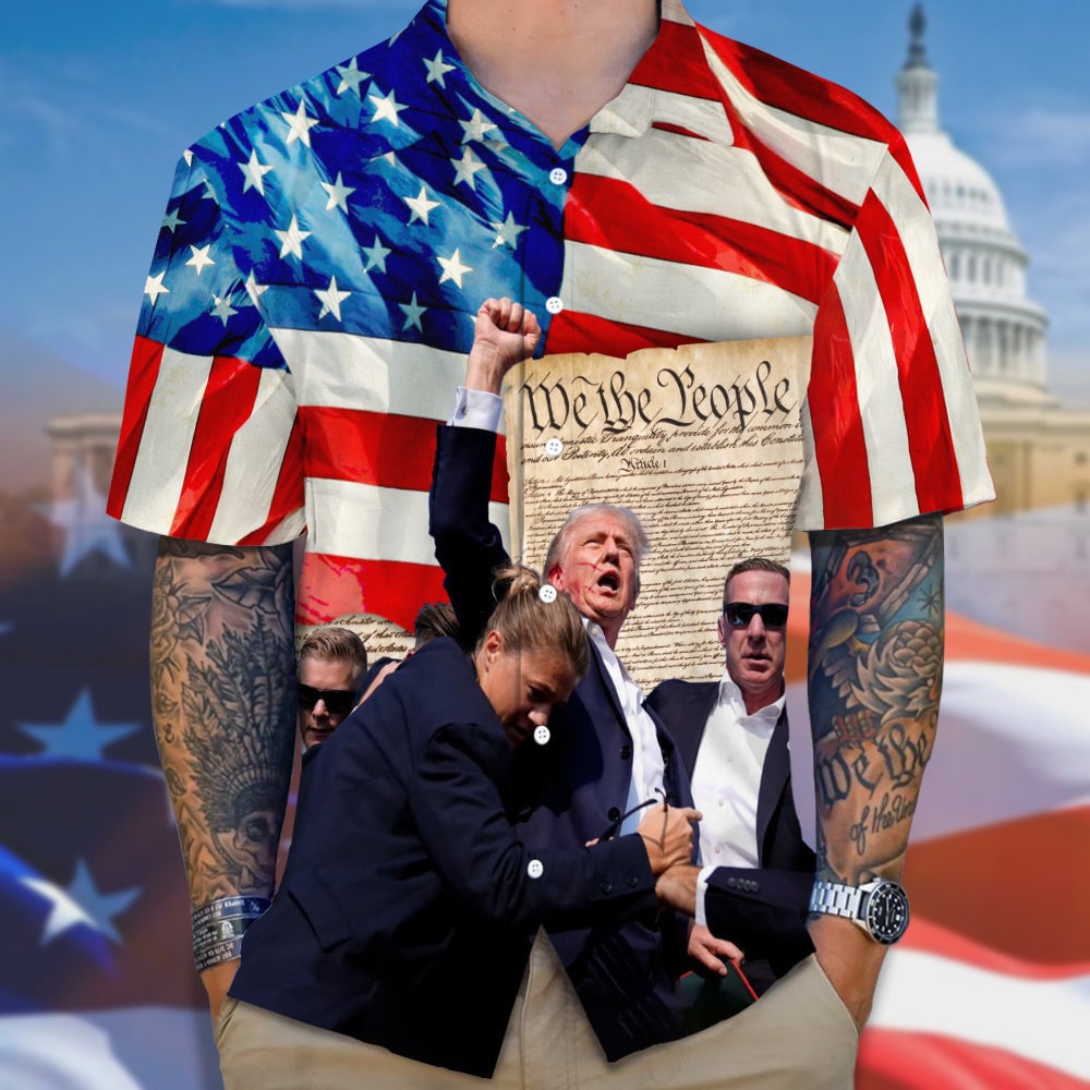 We The People Trump Fight Hawaiian Shirt Donald Trump 47 Patriotic Button Up Shirt MAGA Gifts