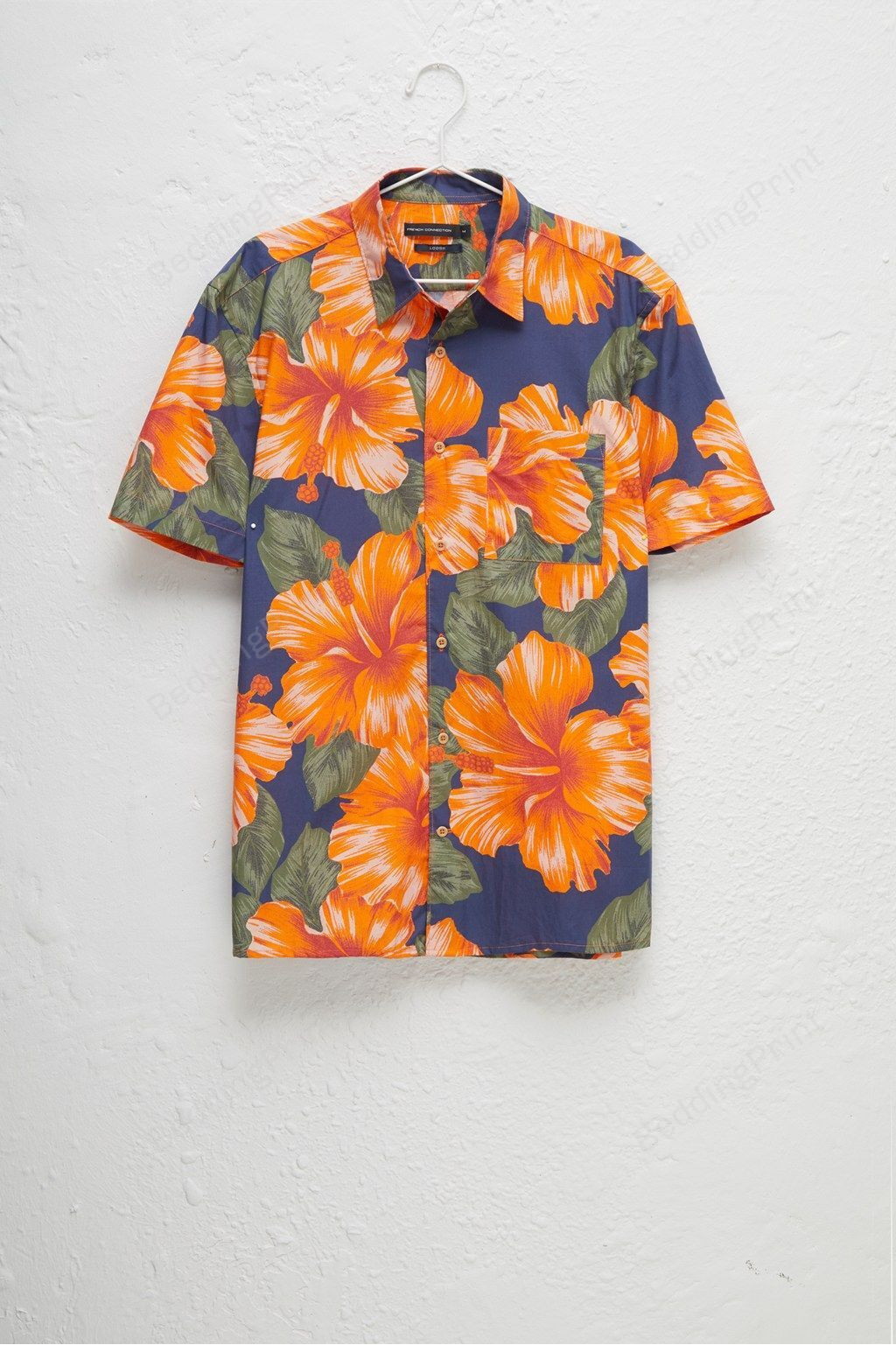 Wela Orange Flowers Hawaiian Shirt Tropical Aloha Button Up