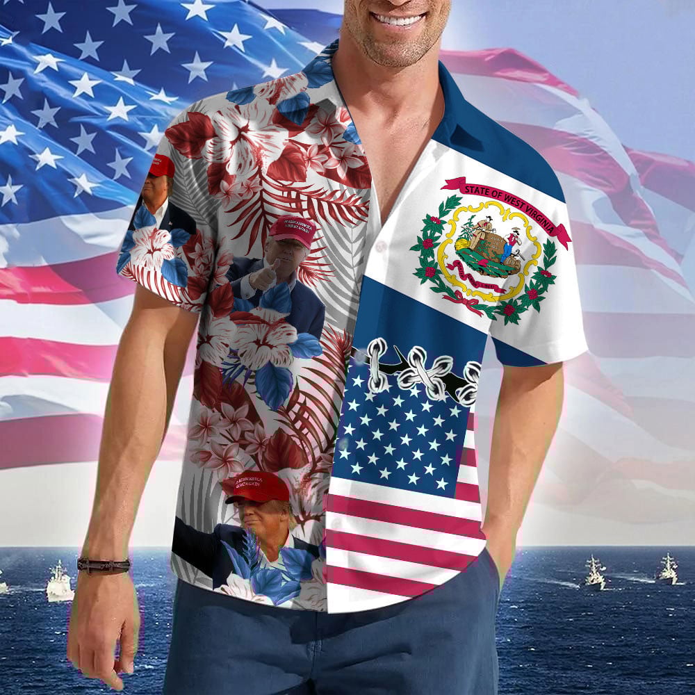 West Virginia For Trump 2024 Hawaiian Shirt MAGA Merch Free Donald Trump Mens Tropical Shirts