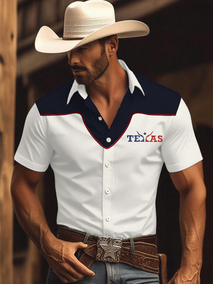 Western Texas Cowboy Hawaiian Shirt Men's Patriotic Shirt Texans Gifts For Dad