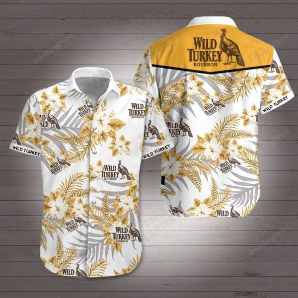 Wild Turkey Bourbon Hawaiian Shirt Tropical Aloha Button Up