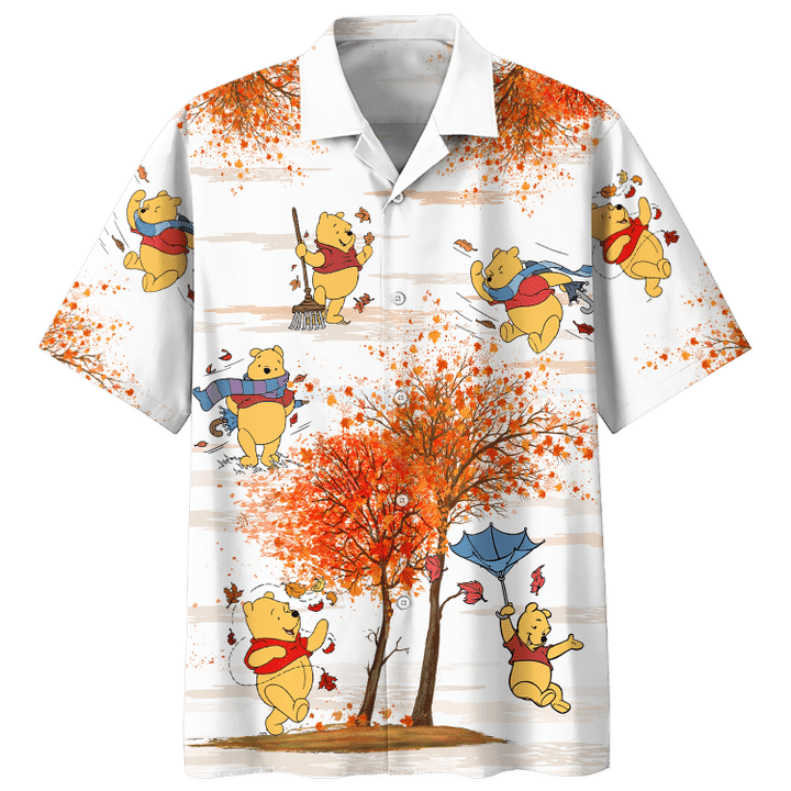 Winnie The Pooh Autumn Time Hawaiian Shirt Tropical Aloha Button Up