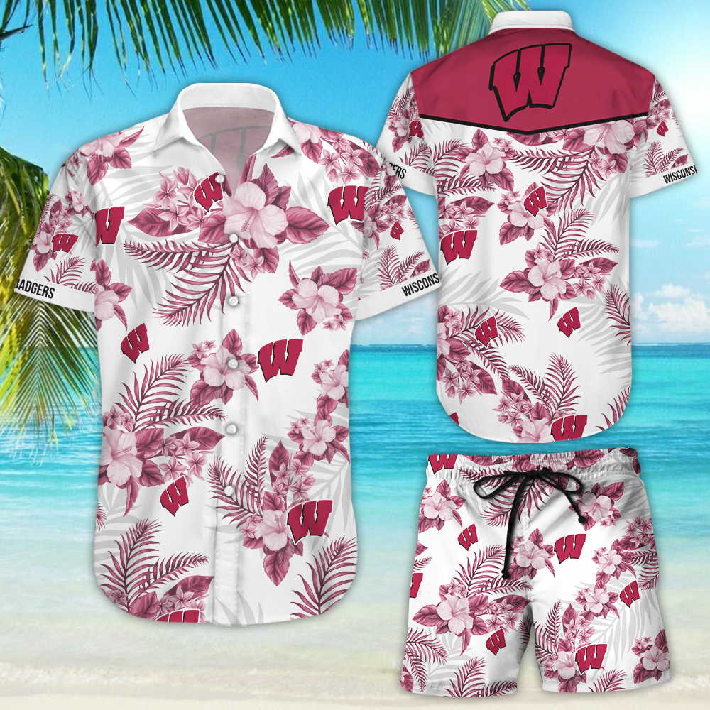 Wisconsin Badgers Hawaiian Shirt Tropical Aloha Button Up