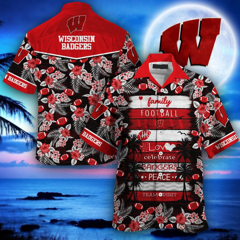 Wisconsin Badgers Ncaa Hawaiian Shirt Tropical Aloha Button Up