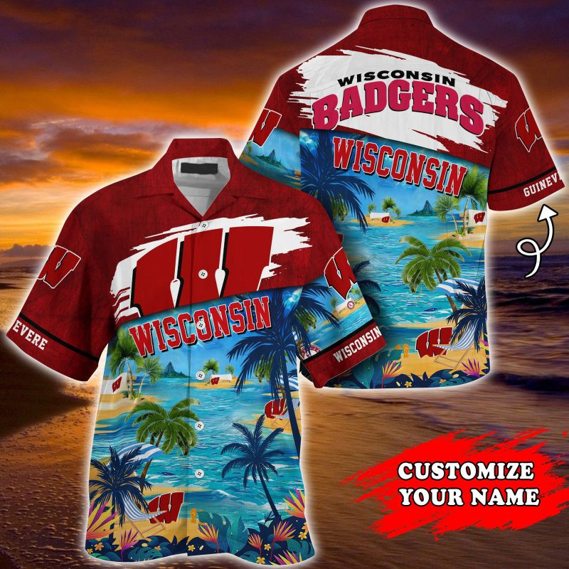 Wisconsin Badgers Ncaa Personalized Summer Hawaiian Shirt Tropical Aloha Button Up