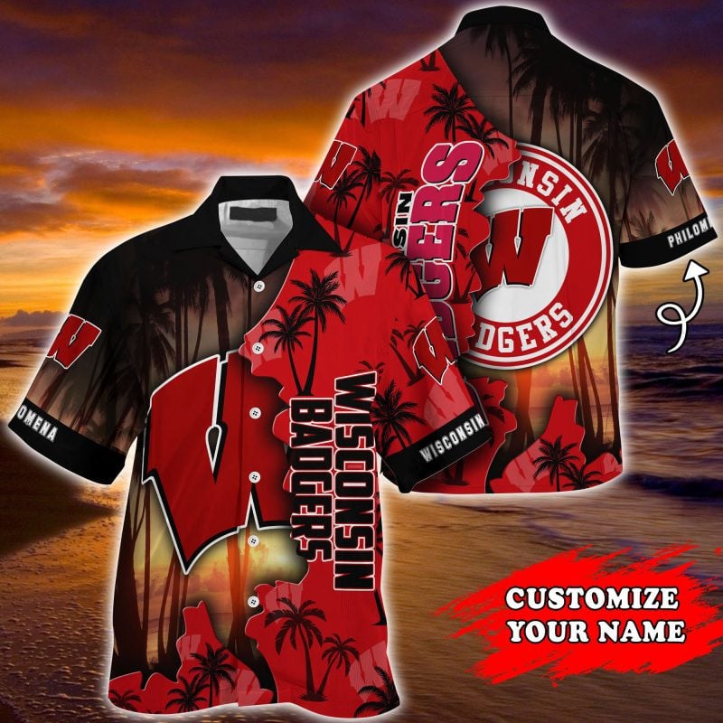 Wisconsin Badgers Ncaa Personalized Summer Hawaiian Shirt Tropical Aloha Button Up
