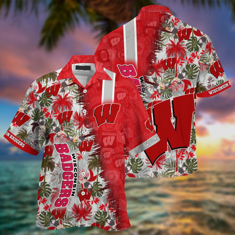 Wisconsin Badgers Ncaa Summer Hawaiian Shirt Tropical Aloha Button Up