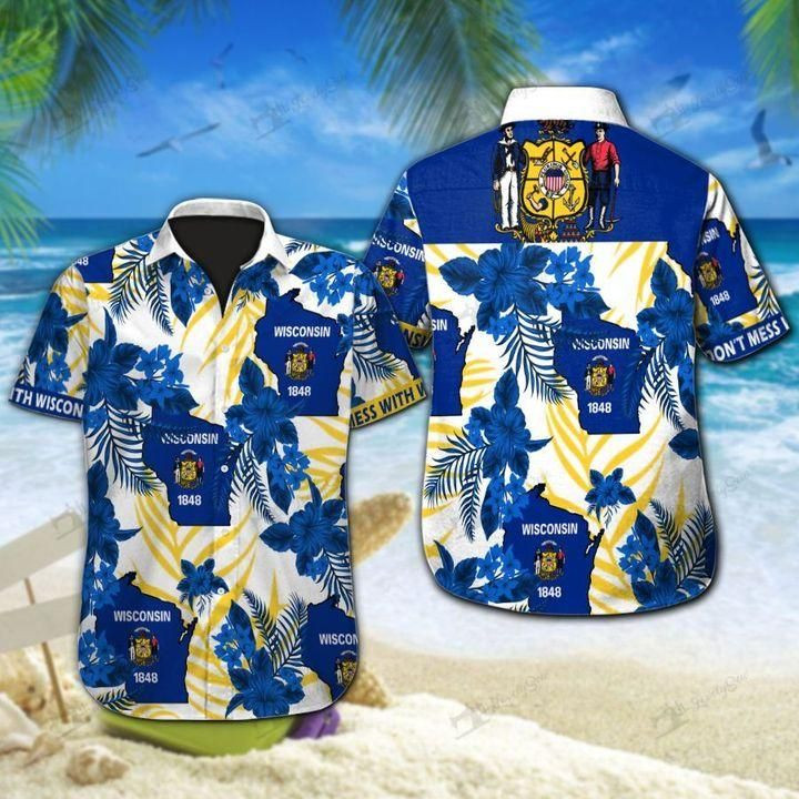 Wisconsin Hawaiian Shirt Tropical Aloha Button Up