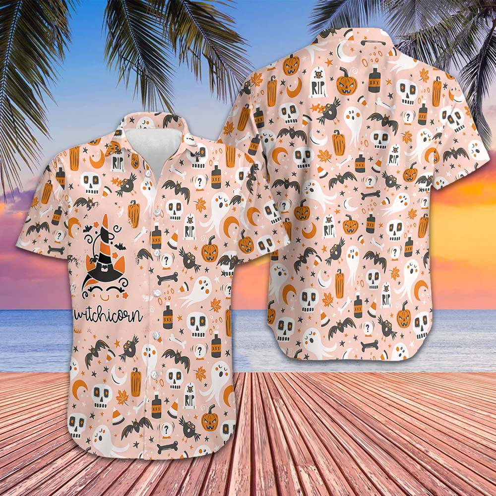 Witchicorn Halloween Unicorn Hawaiian Shirt 2024 Halloween Pattern Shirt Gifts For Friends