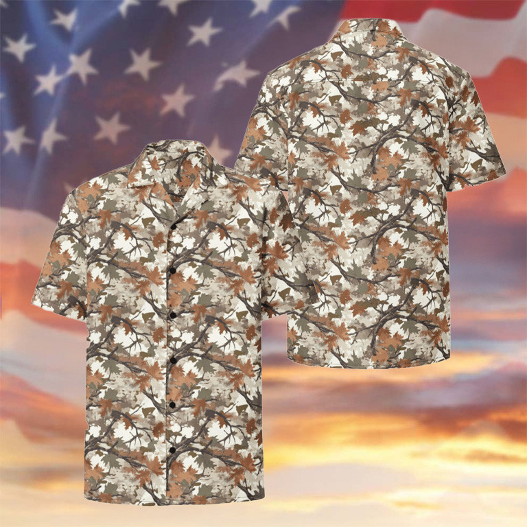 Woodland Tactical Camo Hawaiian Shirt Leaf Camouflage Aloha Shirt Military Gifts