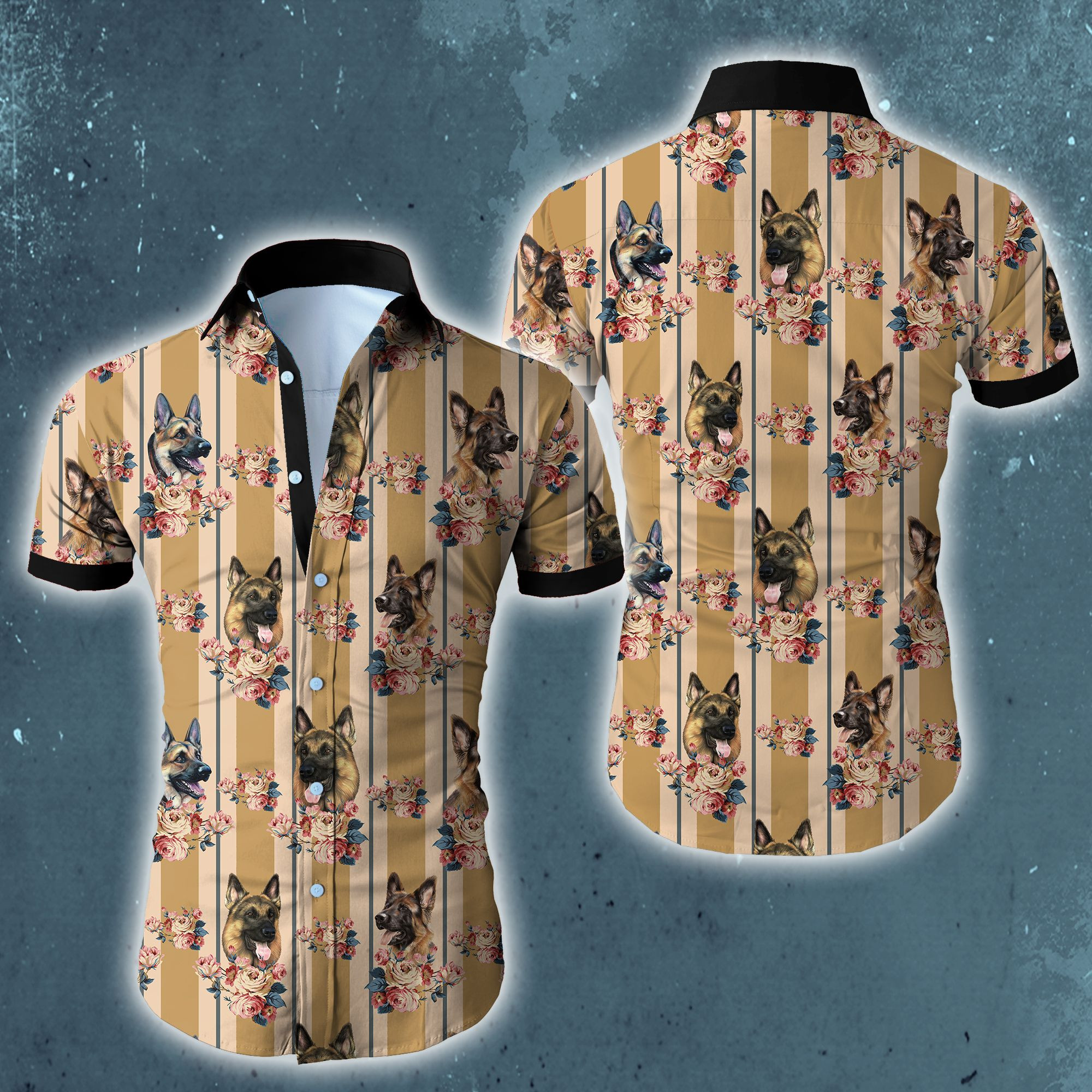 Wozoro German Shepherd Hawaiian Shirt Tropical Aloha Button Up