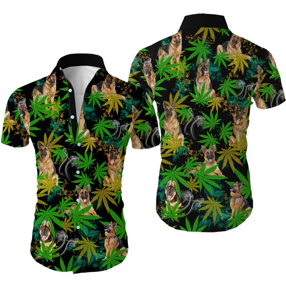 Wozoro German Shepherd Hawaiian Shirt Tropical Aloha Button Up