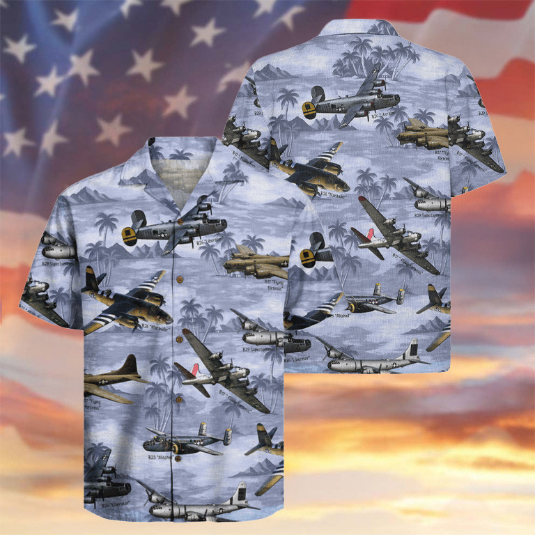 WWII Fighter Bomber Airplanes Hawaiian Shirt Patriotic Clothing Gifts For Men