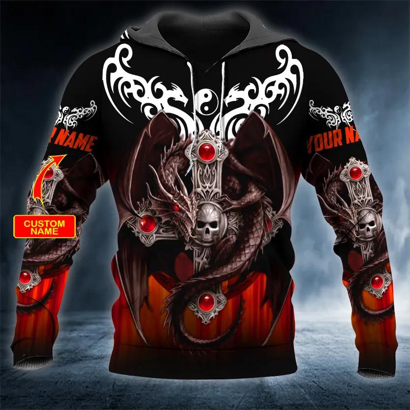Yinyang Winged Dragon Cross Skull Custom 3D All Over Print Hoodie