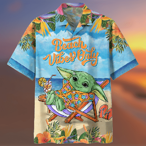 Yoda Beach Vibes Only Hawaiian Shirt Tropical Aloha Button Up