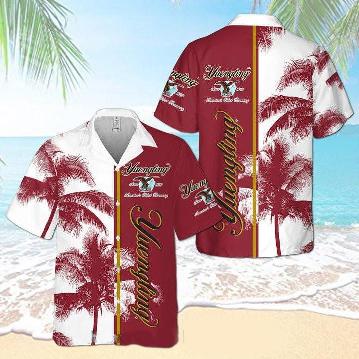 Yuengling Beer Palm Tree Hawaiian Shirt Tropical Aloha Button Up