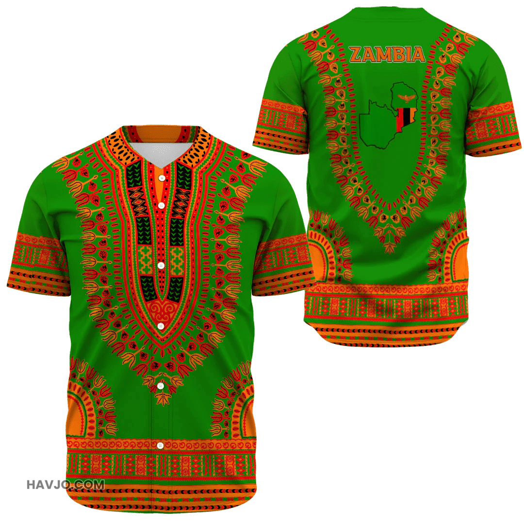 Zambia Traditional Dashiki Baseball Jersey