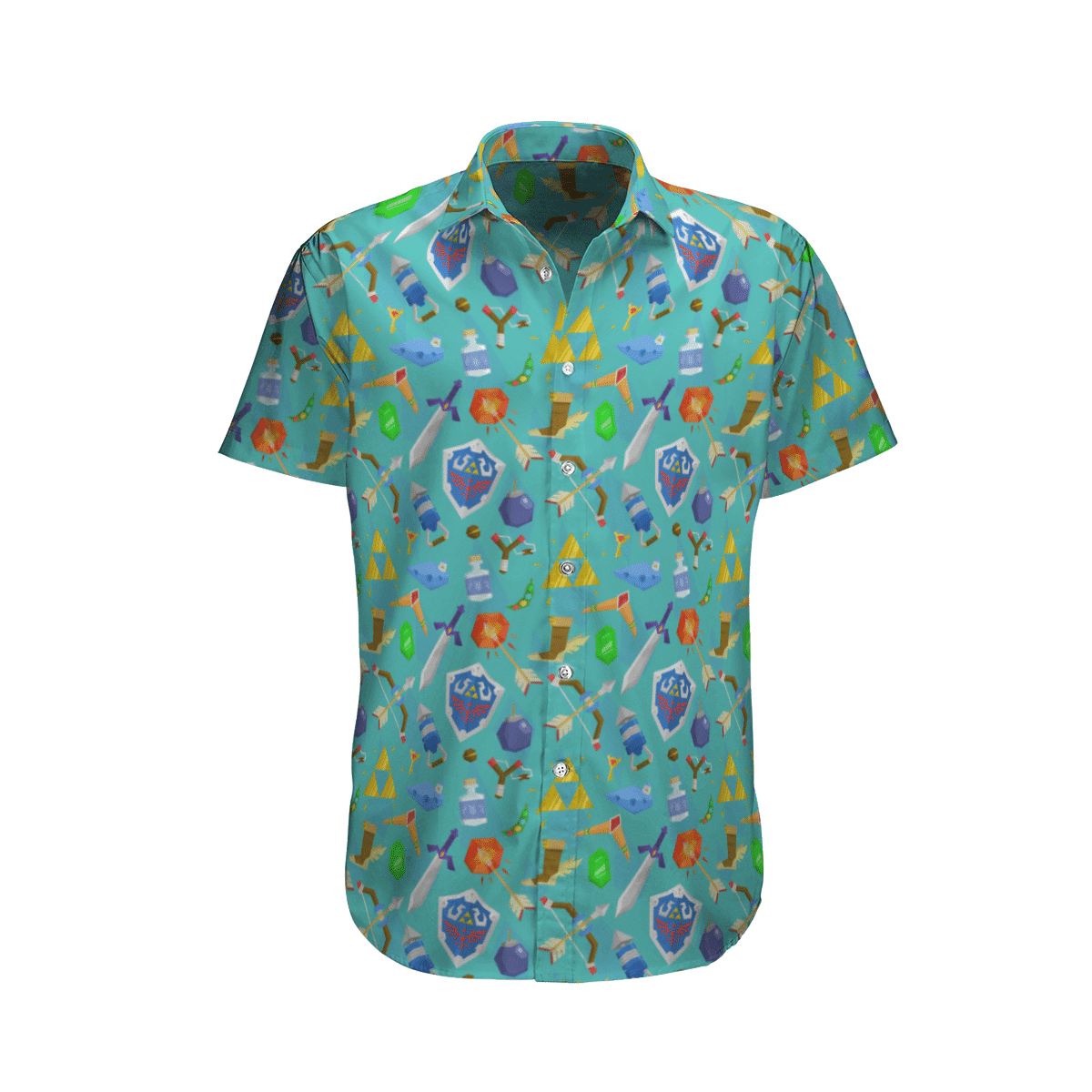 Zelda Item Pattern Hawaiian Shirt Tropical Aloha Button Up