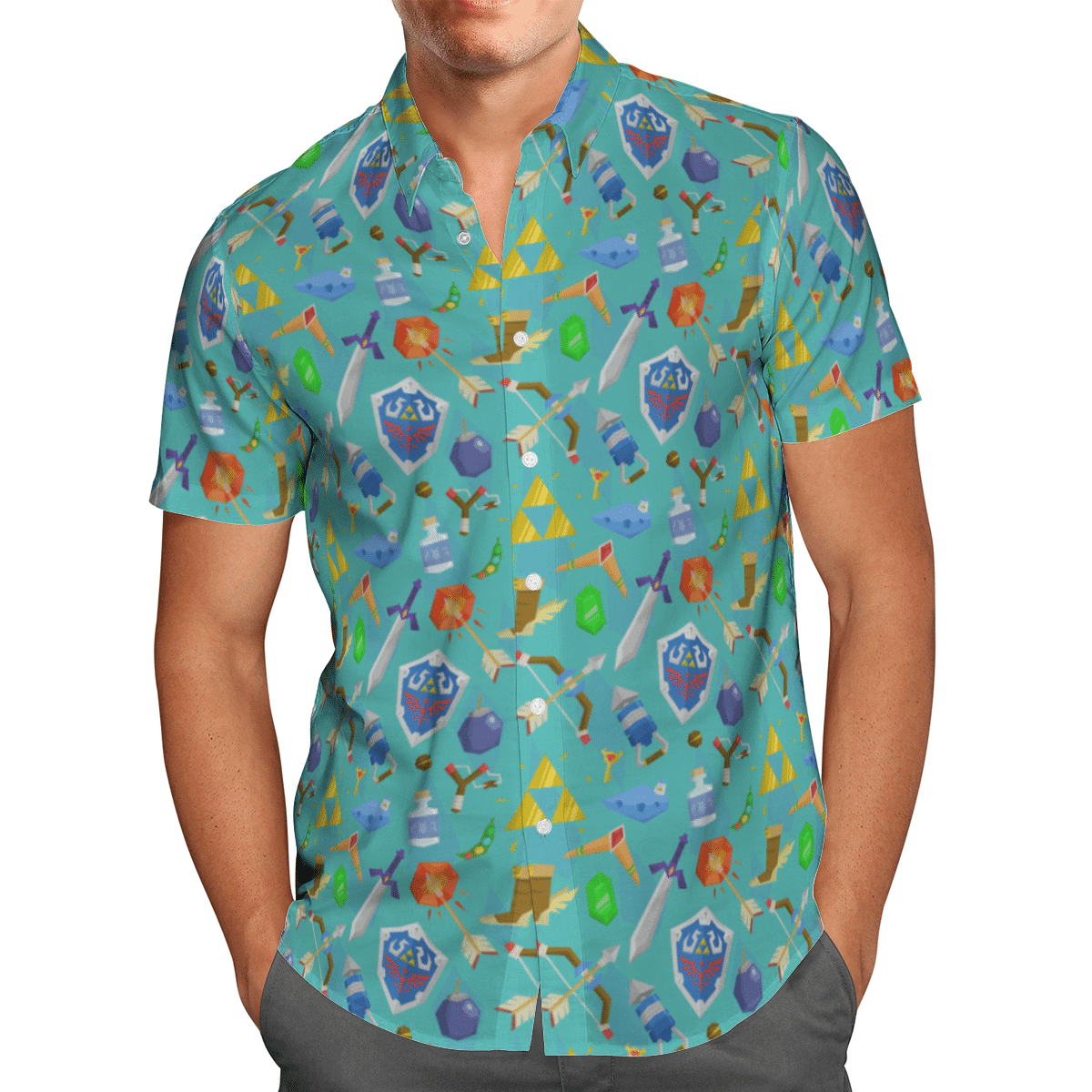 Zelda Items Hawaiian Shirt Tropical Aloha Button Up