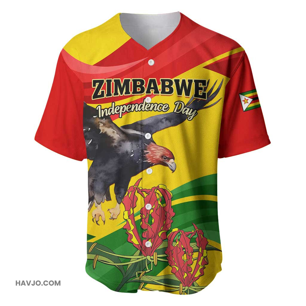 Zimbabwe Independence Day Featuring Chapungu Bird and Flame Lily Baseball Jersey