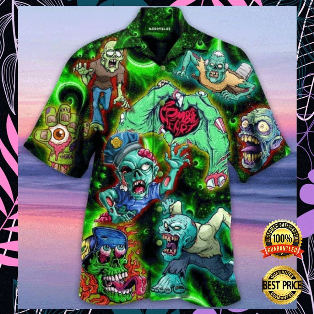 Zombies Eat Brain Hawaiian Shirt Tropical Aloha Button Up